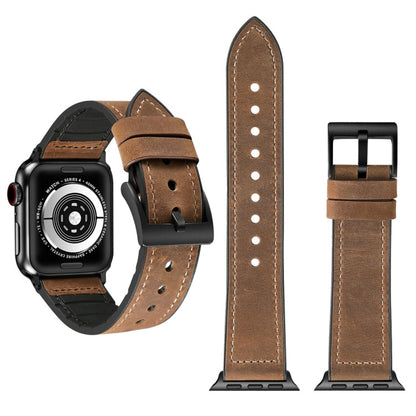 Skorter | Crazy Horse Texture TPU + Stainless Steel Watch Band for Apple Watch Series 3 & 2 & 1 38mm (Brown)