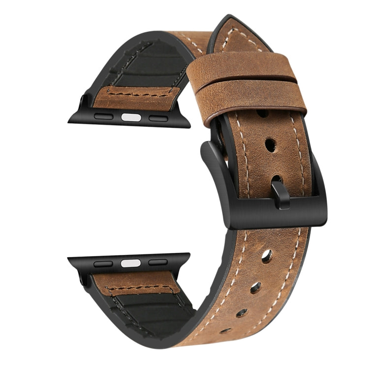 Skorter | Crazy Horse Texture TPU + Stainless Steel Watch Band for Apple Watch Series 3 & 2 & 1 38mm (Brown)