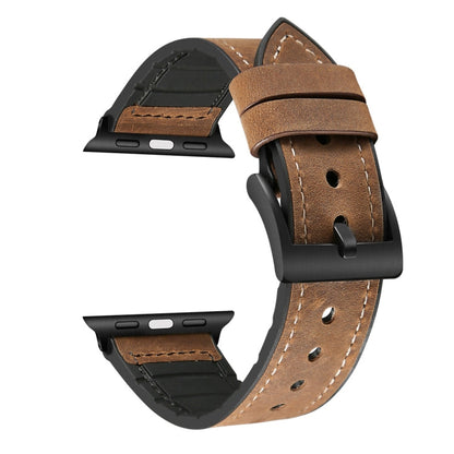Skorter | Crazy Horse Texture TPU + Stainless Steel Watch Band for Apple Watch Series 3 & 2 & 1 38mm (Brown)