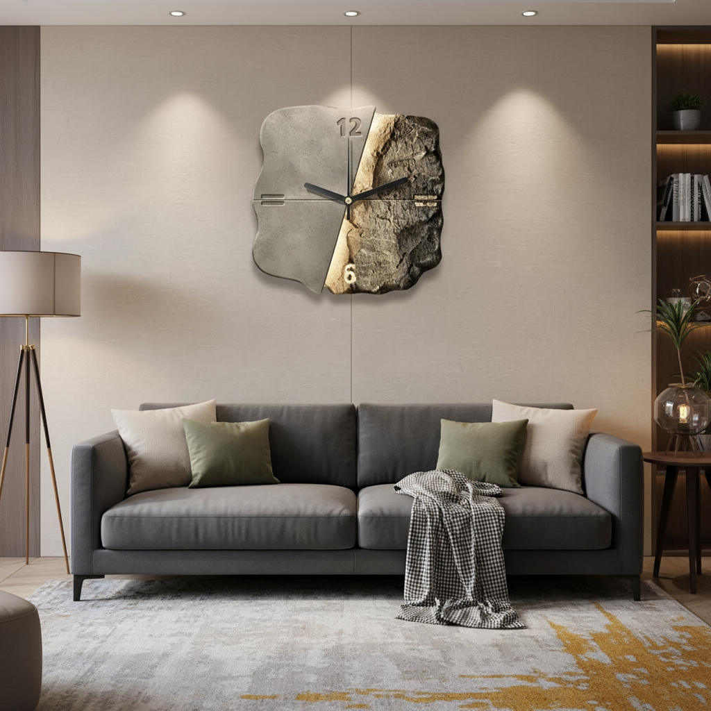 Skorter | Modern 3D Wall Clock – Large 30cm Designer Sandstone Clock with Silent Quartz Movement