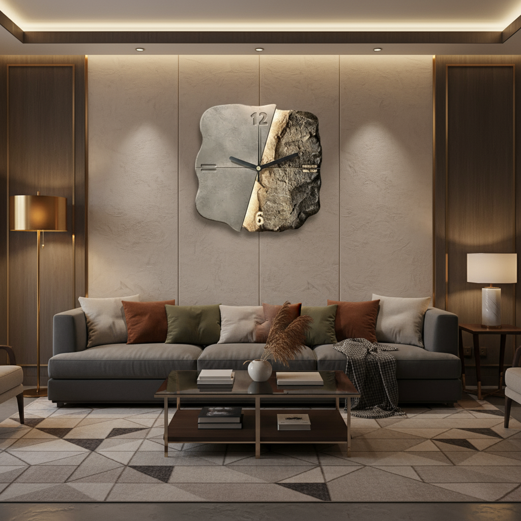 Skorter | Modern 3D Wall Clock – Large 30cm Designer Sandstone Clock with Silent Quartz Movement