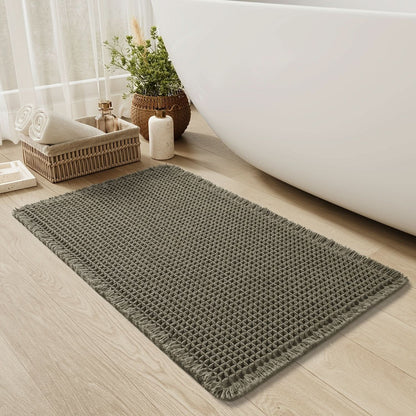 Skorter | AbsorbEase | Waffle Bath Mat with Fringes – Quick-Dry & Non-Slip