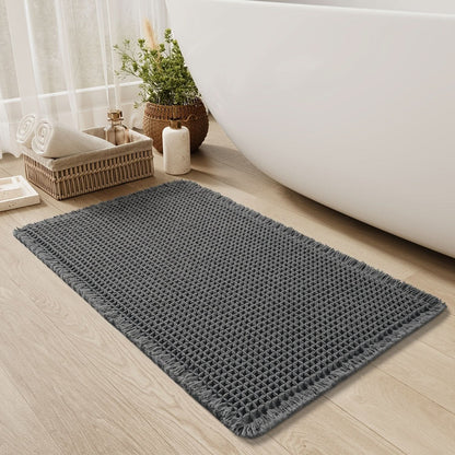 Skorter | AbsorbEase | Waffle Bath Mat with Fringes – Quick-Dry & Non-Slip