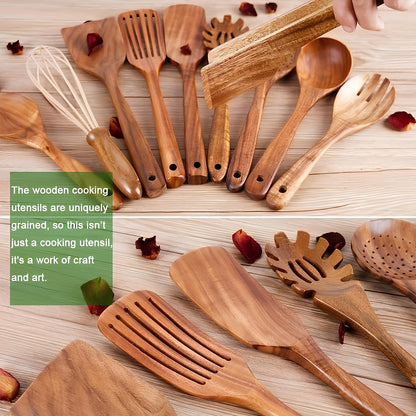 Skorter | 11-Piece Kitchen Utensil Set Made of Teak – Including Holder – Natural Look for the Kitchen