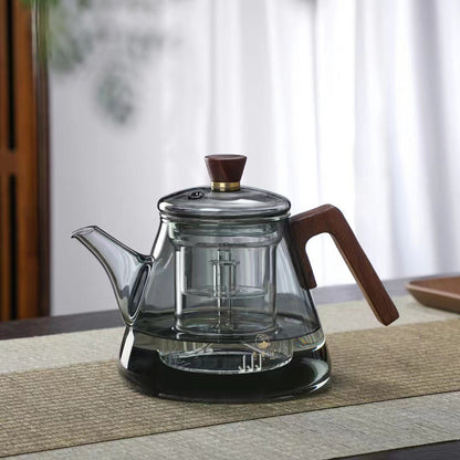 Skorter | Aetheris Glass Brew Teapot – Heat-Resistant Glass Teapot with Wooden Handle & Infuser (900ml)