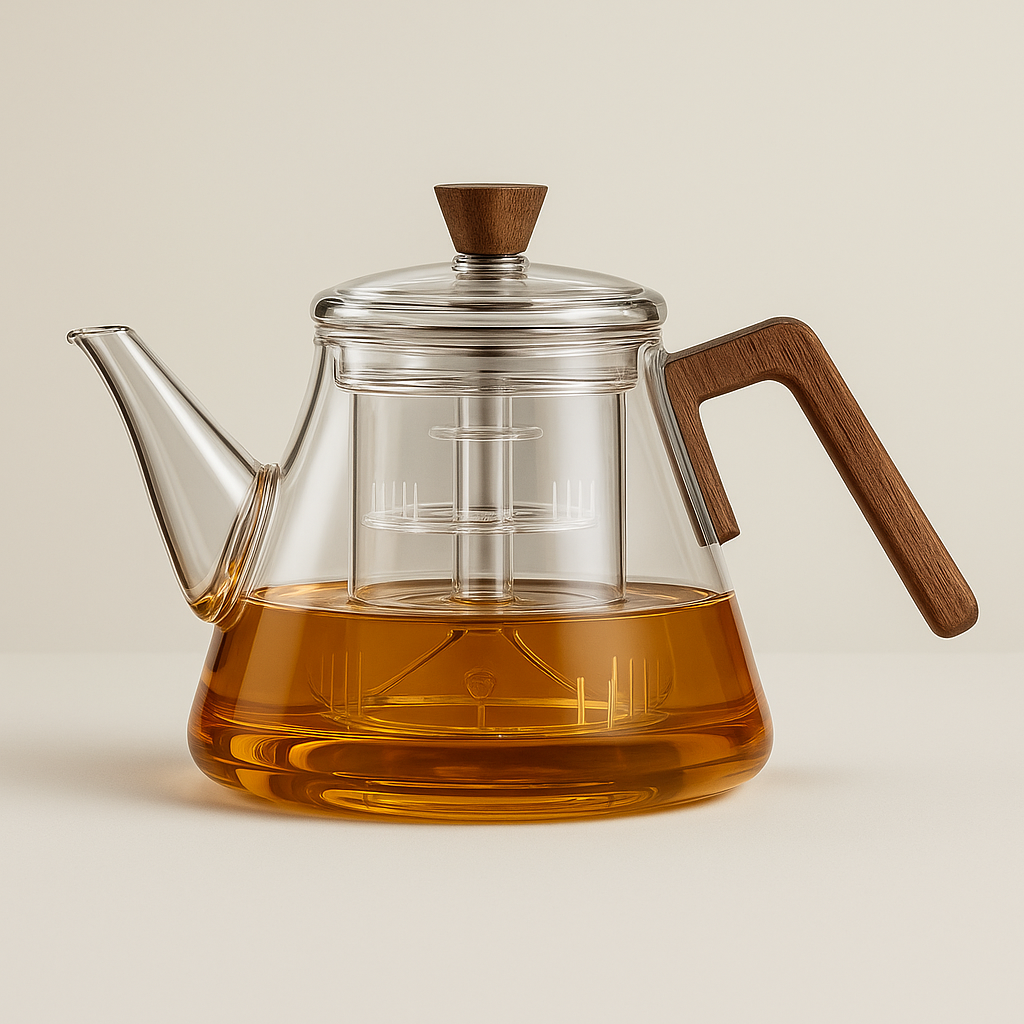 Skorter | Aetheris Glass Brew Teapot – Heat-Resistant Glass Teapot with Wooden Handle & Infuser (900ml)