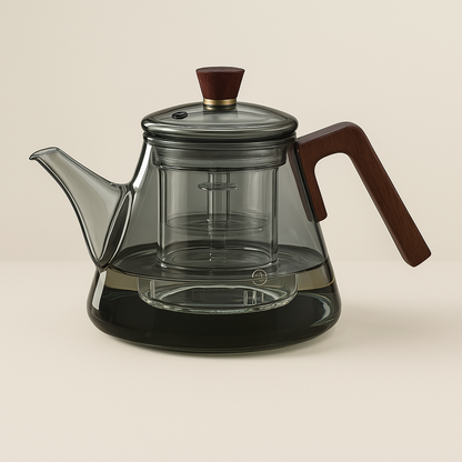 Skorter | Aetheris Glass Brew Teapot – Heat-Resistant Glass Teapot with Wooden Handle & Infuser (900ml)