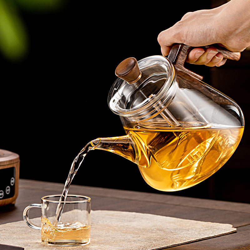 Skorter | Aetheris Glass Brew Teapot – Heat-Resistant Glass Teapot with Wooden Handle & Infuser (900ml)