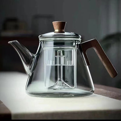 Skorter | Aetheris Glass Brew Teapot – Heat-Resistant Glass Teapot with Wooden Handle & Infuser (900ml)