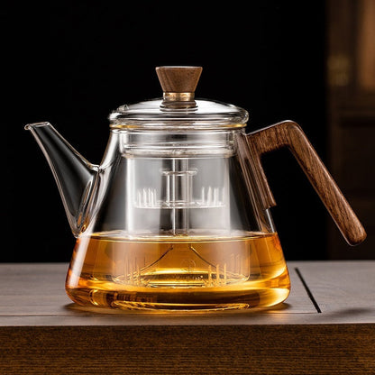 Skorter | Aetheris Glass Brew Teapot – Heat-Resistant Glass Teapot with Wooden Handle & Infuser (900ml)