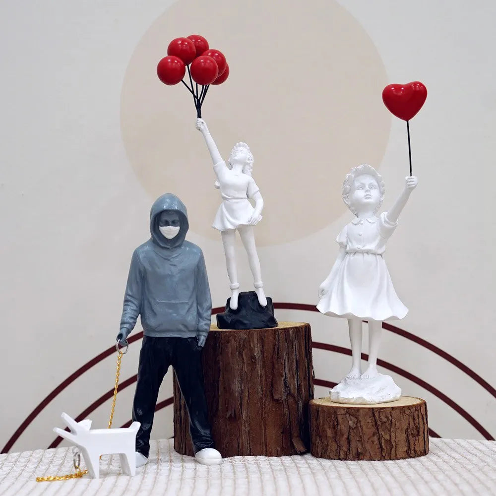 Skorter | Dropshipping Banksy Sculpture Collection Flower Thrower Statue Pop Art Modern Balloon Girl Figurine Office Home Decoration