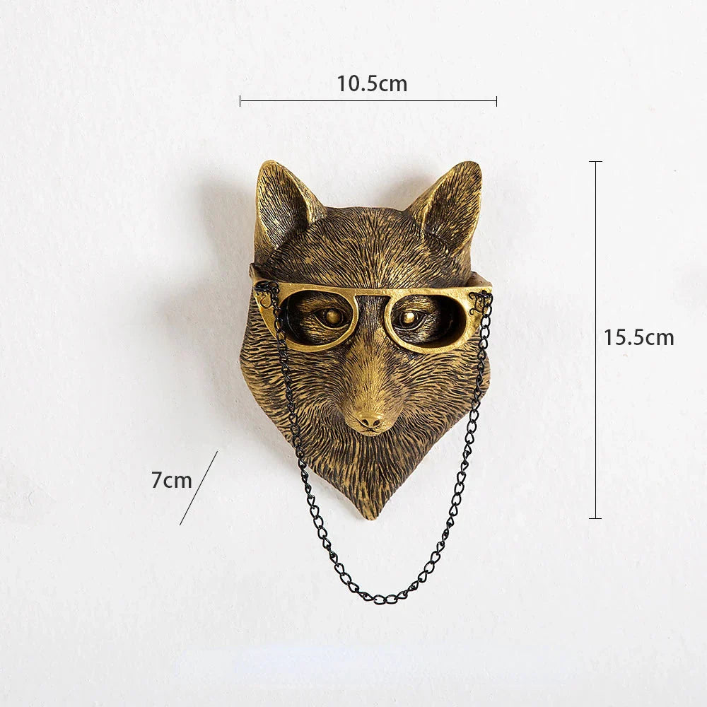 Skorter | Antique Bronze Resin Animal Pendant Golden Deer Head Wall Storage Hook Background Wall Accessories Decorative Figures