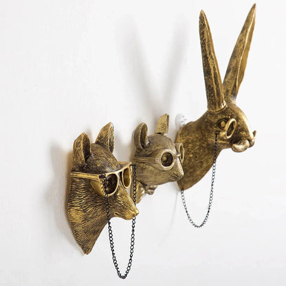 Skorter | Antique Bronze Resin Animal Pendant Golden Deer Head Wall Storage Hook Background Wall Accessories Decorative Figures