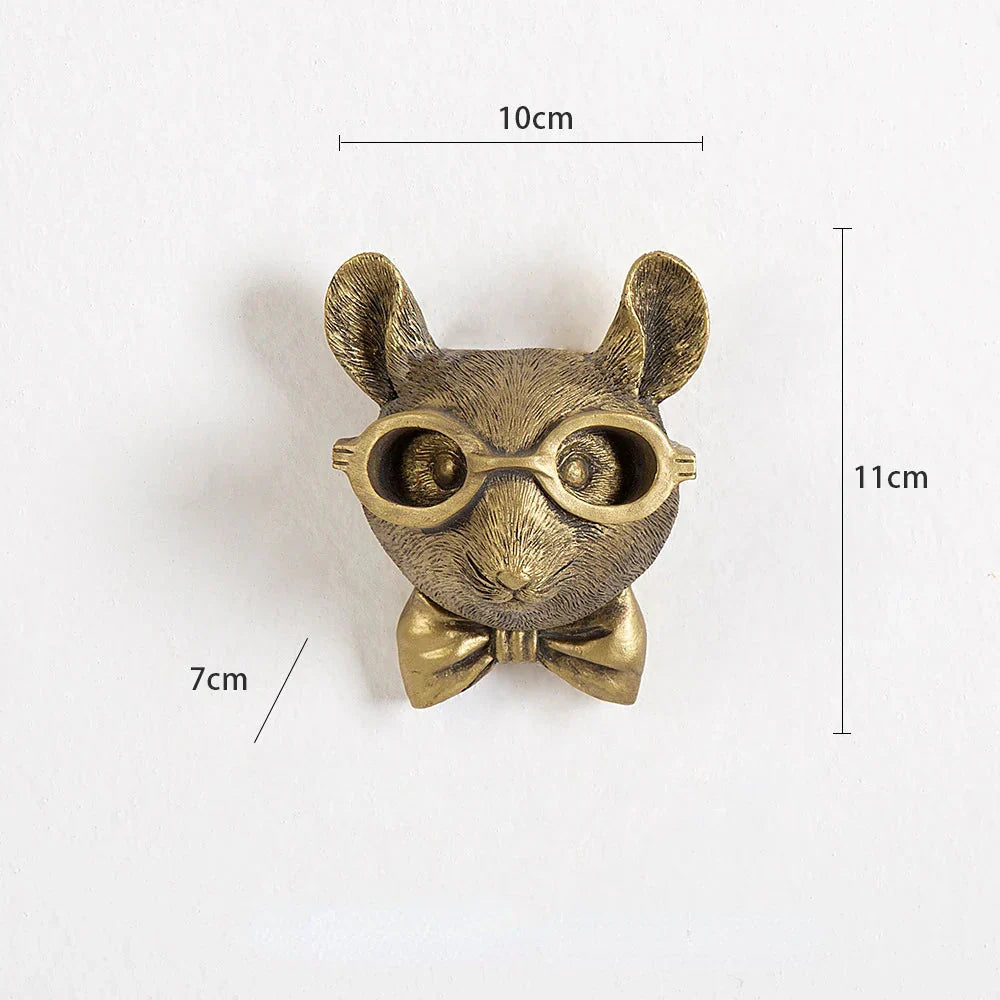Skorter | Antique Bronze Resin Animal Pendant Golden Deer Head Wall Storage Hook Background Wall Accessories Decorative Figures