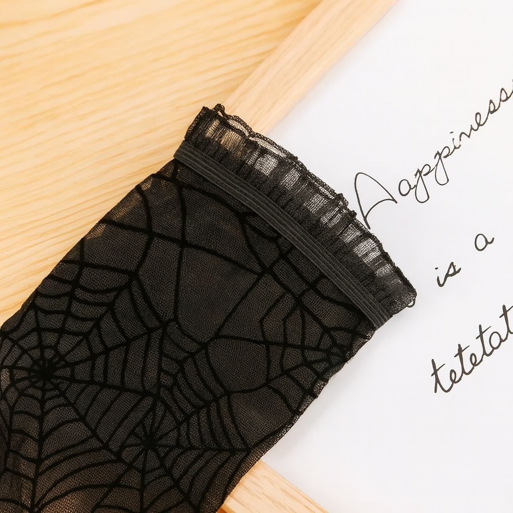 Skorter | Black Lace Spiderweb Fingerless Gloves for Halloween