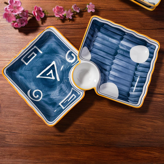 Skorter square plates with sauce bowl