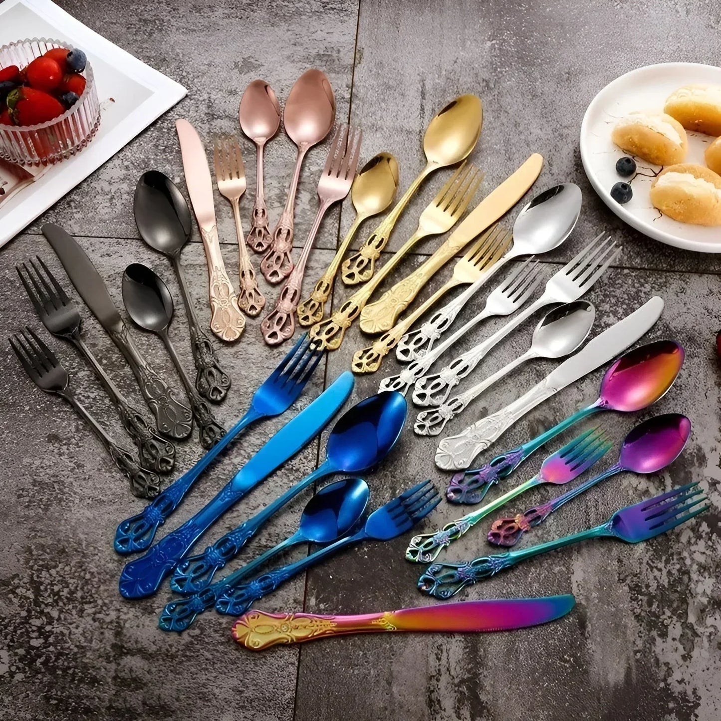 Skorter | Aurique – 24-Piece Stainless Steel Cutlery Set with Elegant Engraving