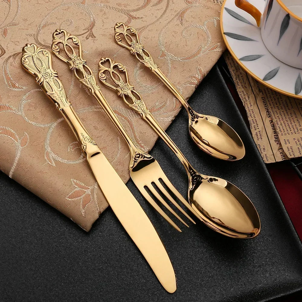 Skorter | Aurique – 24-Piece Stainless Steel Cutlery Set with Elegant Engraving