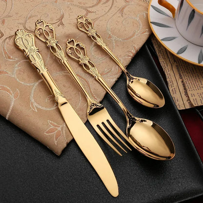 Skorter | Aurique – 24-Piece Stainless Steel Cutlery Set with Elegant Engraving
