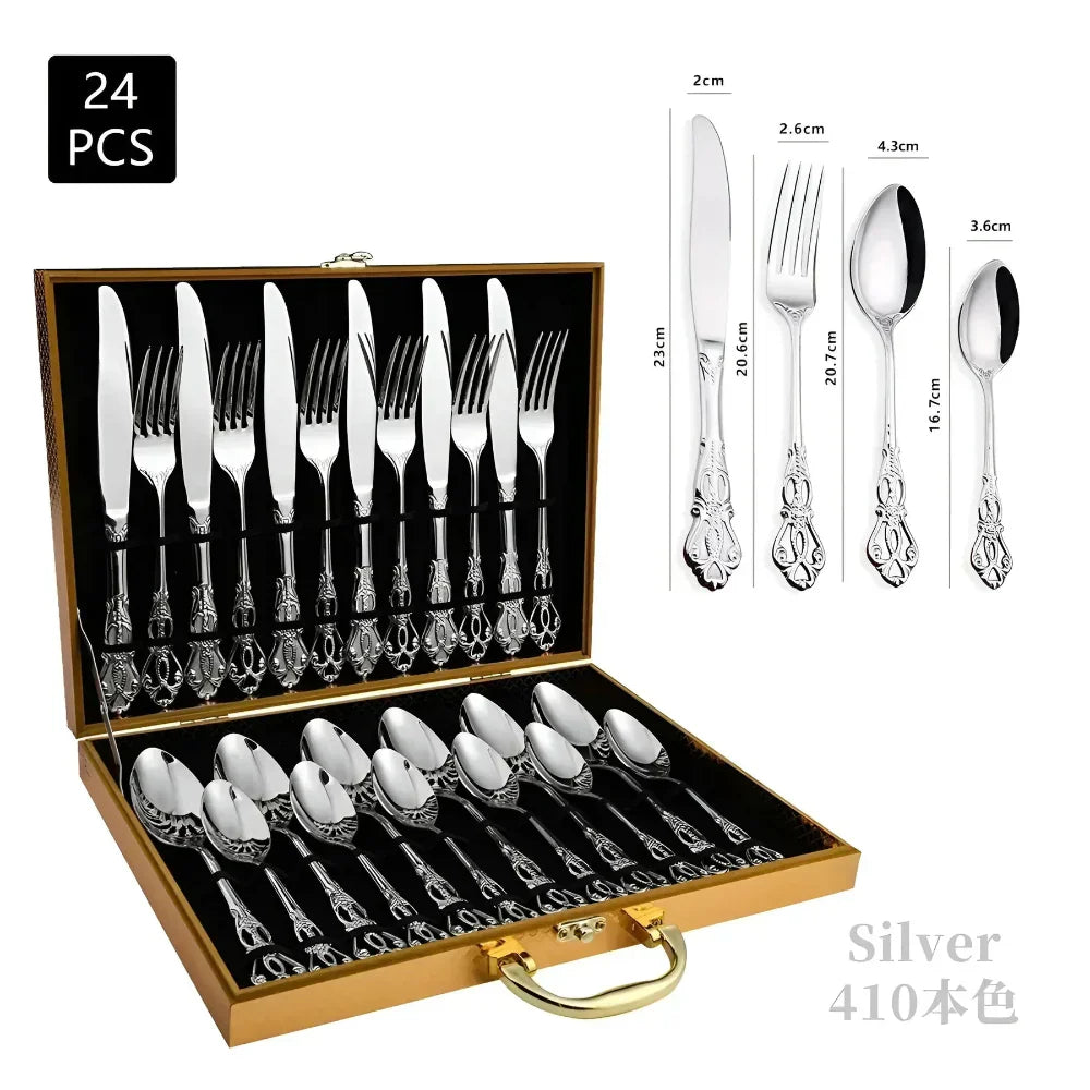 Skorter | Aurique – 24-Piece Stainless Steel Cutlery Set with Elegant Engraving