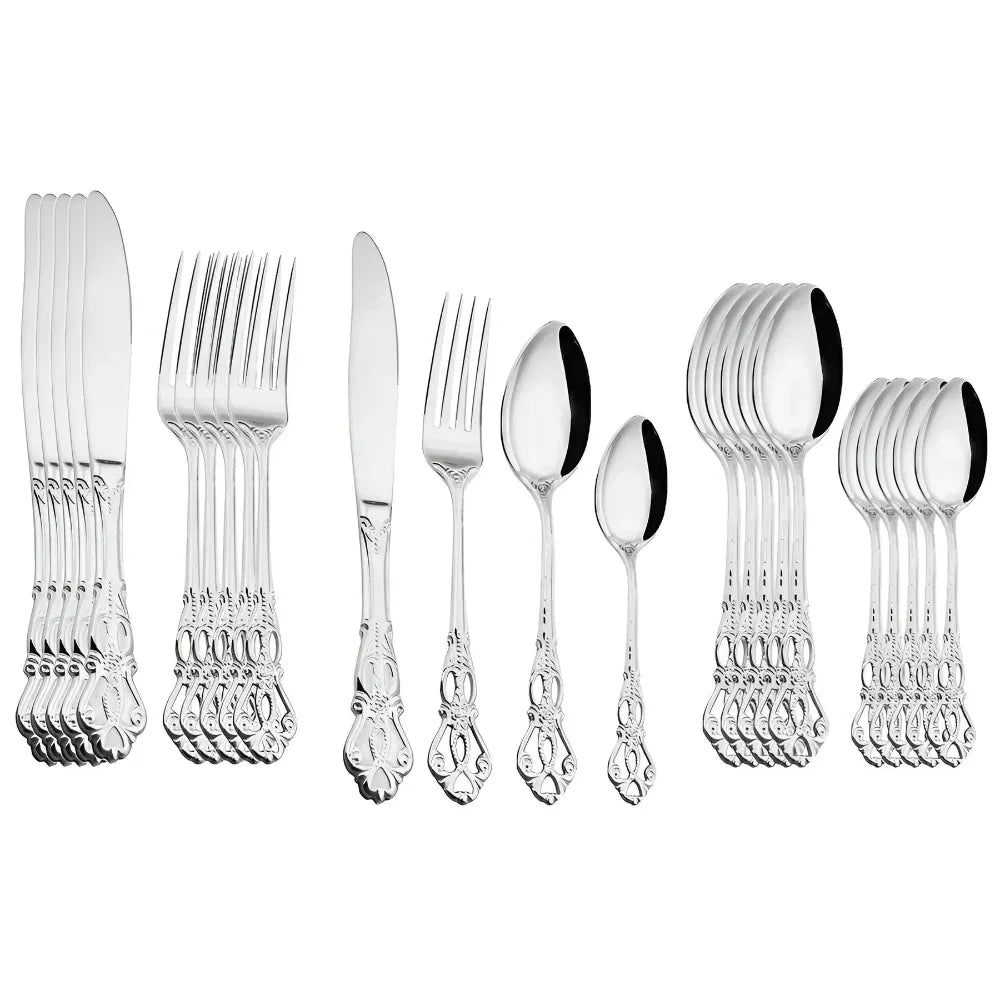 Skorter | Aurique – 24-Piece Stainless Steel Cutlery Set with Elegant Engraving