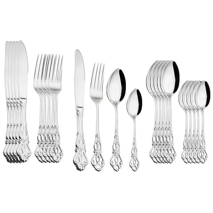 Skorter | Aurique – 24-Piece Stainless Steel Cutlery Set with Elegant Engraving