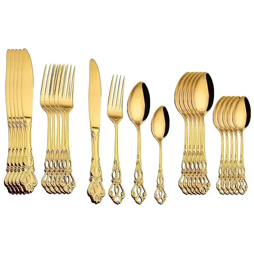 Skorter | Aurique – 24-Piece Stainless Steel Cutlery Set with Elegant Engraving