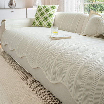 Skorter | Aurivelle Herringbone Sofa Cover with Scalloped Edge Trim
