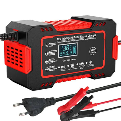 Skorter | 12V 6A Smart Car Battery Charger | Pulse Repair, LCD Display & Fast Charging for AGM, Gel & Lead-Acid Batteries