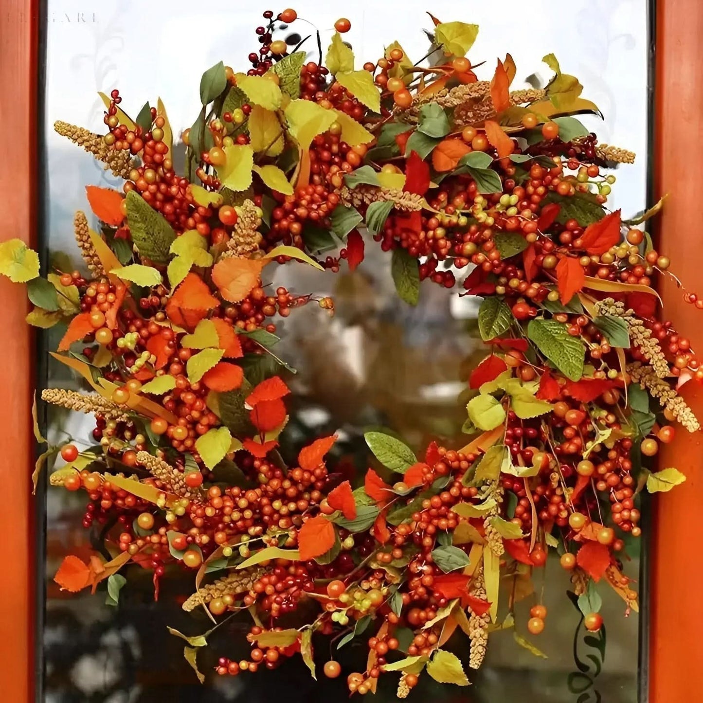 Skorter | Autumn Rattan Wreath with Leaves and Berries for Door