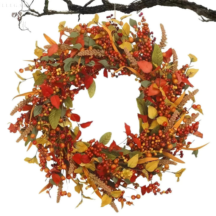 Skorter | Autumn Rattan Wall Wreath With Berries And Leaves