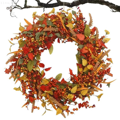 Skorter | Autumn Rattan Wall Wreath With Berries And Leaves