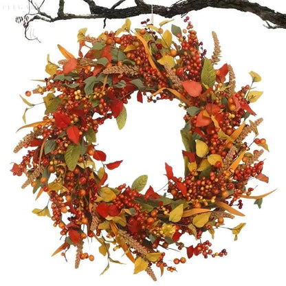 Skorter | Autumn Rattan Wreath with Leaves and Berries for Door