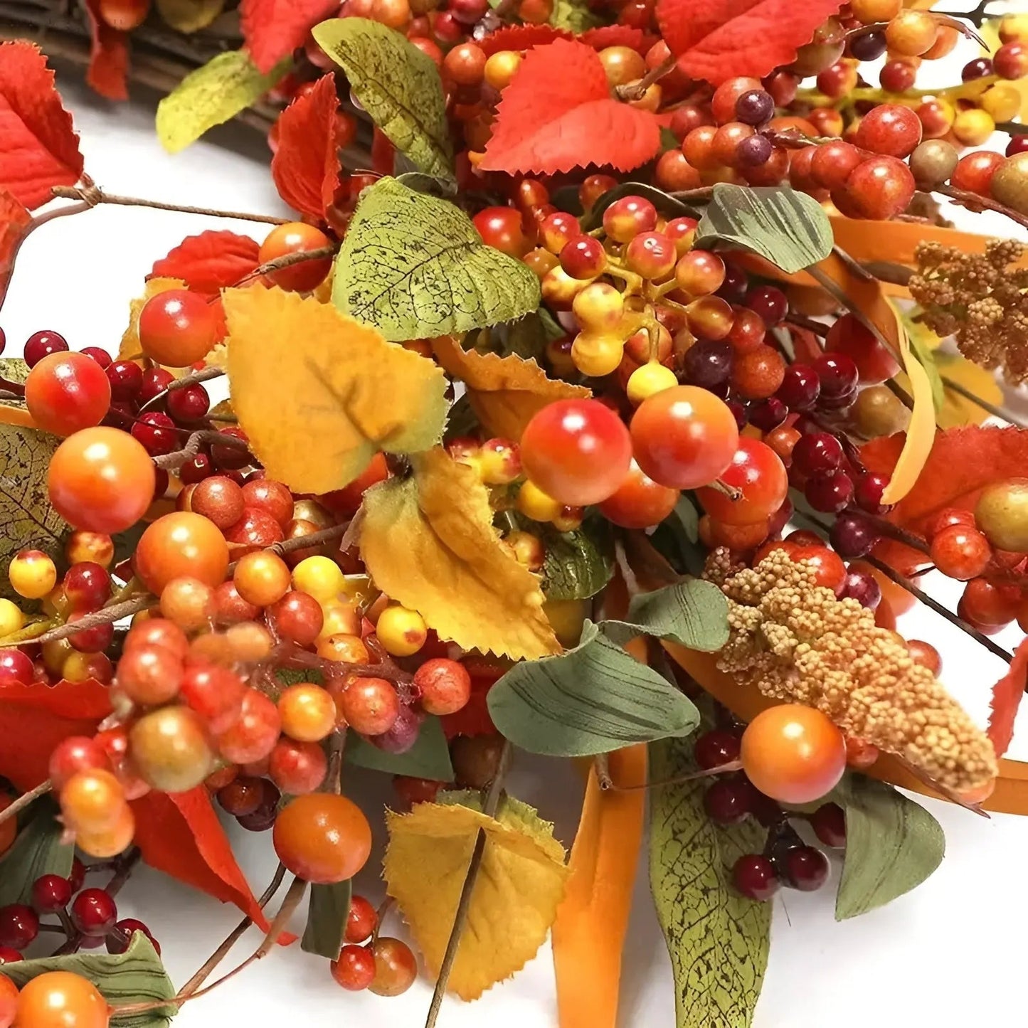 Skorter | Autumn Rattan Wall Wreath With Berries And Leaves