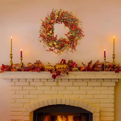 Skorter | Autumn Rattan Wall Wreath With Berries And Leaves