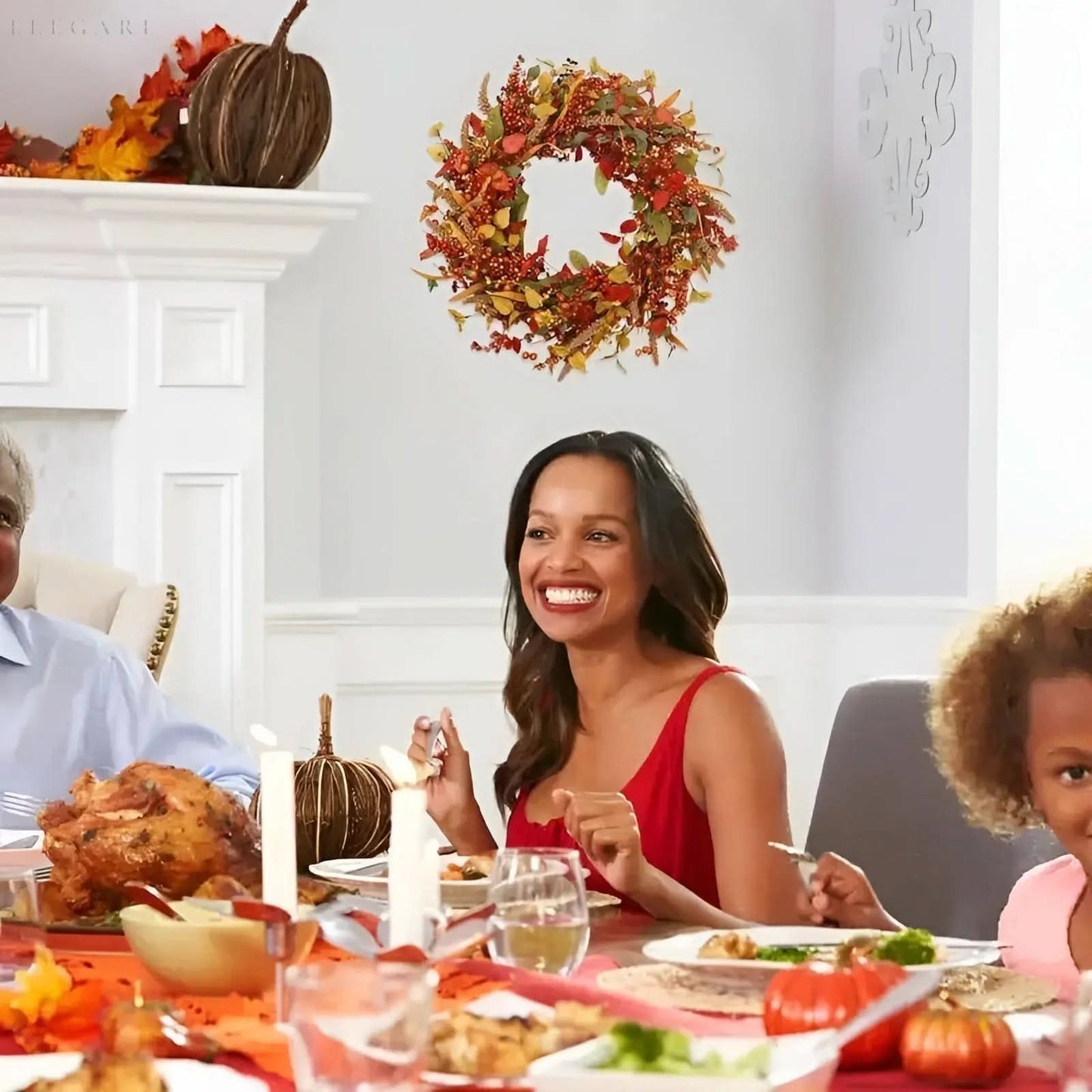 Skorter | Autumn Rattan Wreath with Leaves and Berries for Door