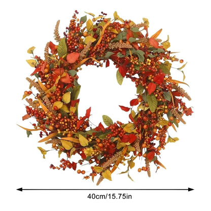 Skorter | Autumn Rattan Wall Wreath With Berries And Leaves