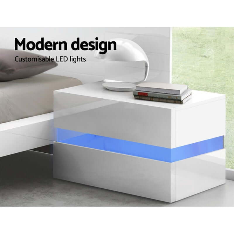 Skorter | Tables Drawers Rgb Led Light Side Table White