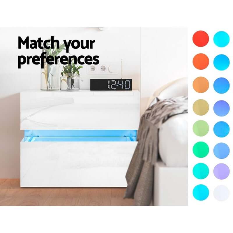 Skorter | Tables Drawers Rgb Led Light Side Table White