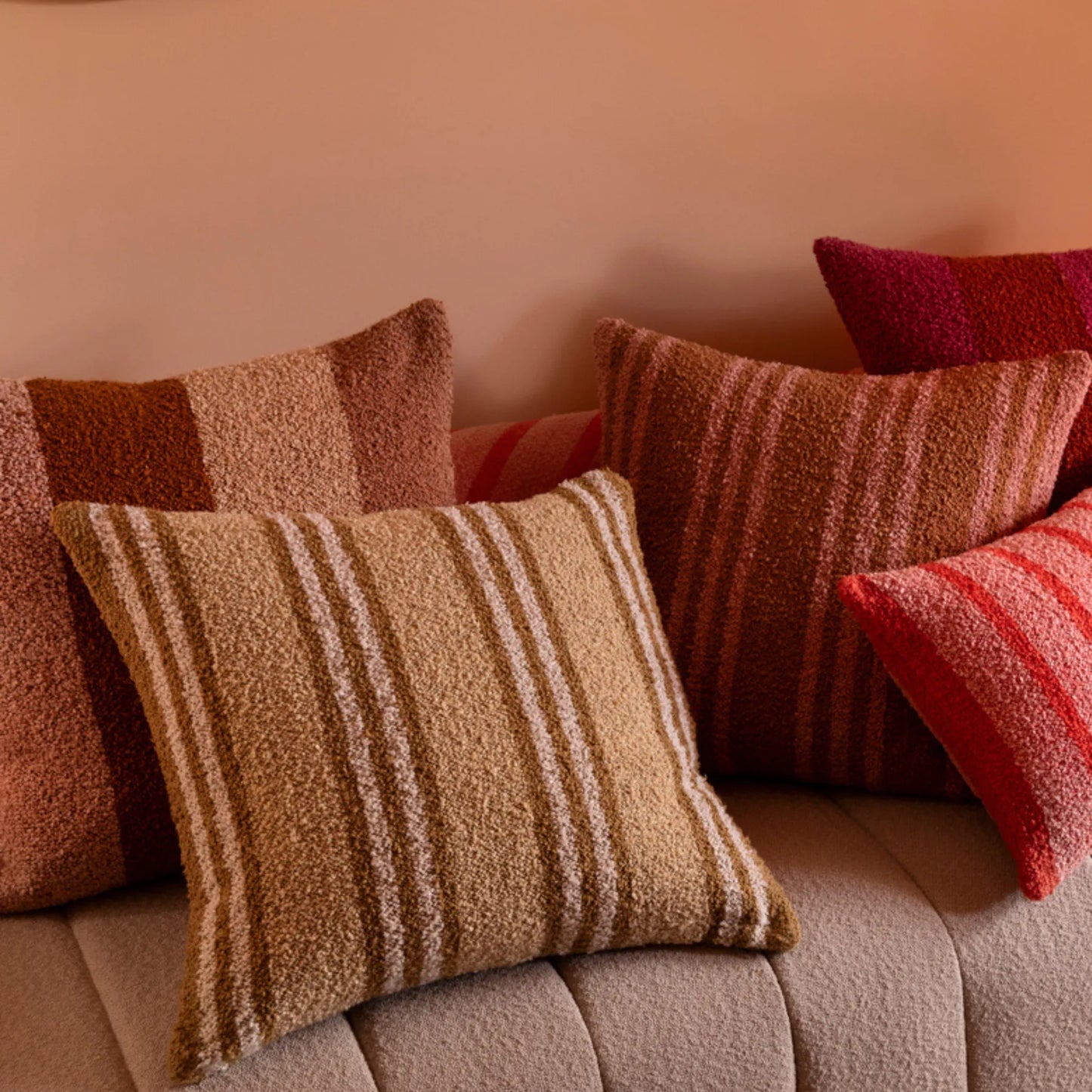 Skorter | Boucle Trio Stripe Cushion - Ivory Sand