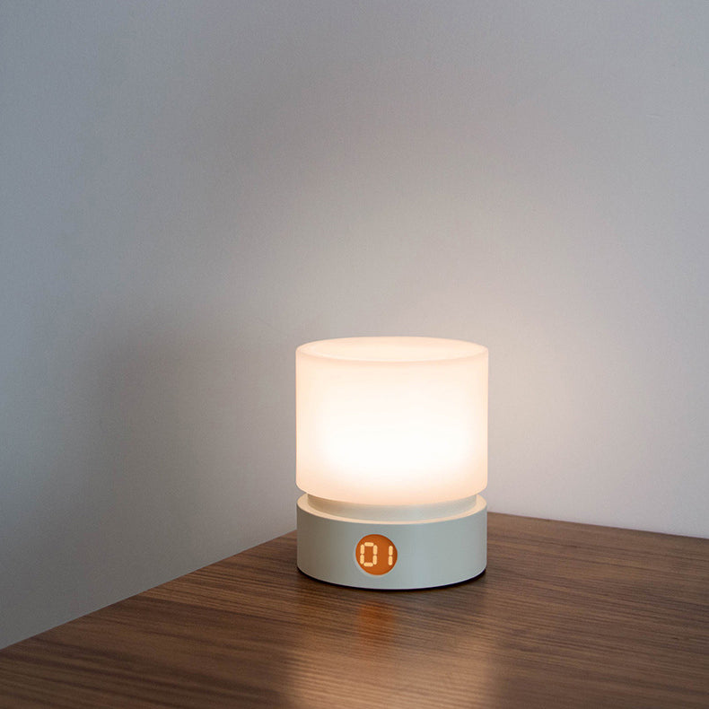 Skorter | Contemporary Nordic Timer Rechargeable ABS HIPS Silicone Cylinder LED Table Lamp Night Light for Nightstand