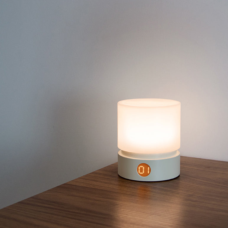 Skorter | Contemporary Nordic Timer Rechargeable ABS HIPS Silicone Cylinder LED Table Lamp Night Light for Nightstand