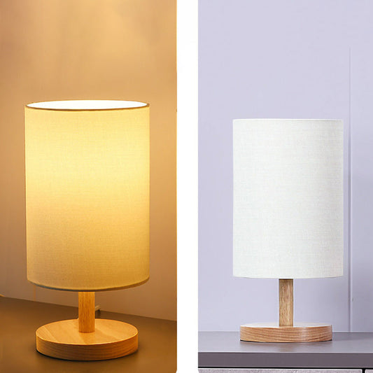 Skorter | Traditional Japanese Cylinder Wood Fabric 1-Light Table Lamp for the Living Room