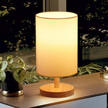 Skorter | Traditional Japanese Cylinder Wood Fabric 1-Light Table Lamp for the Living Room