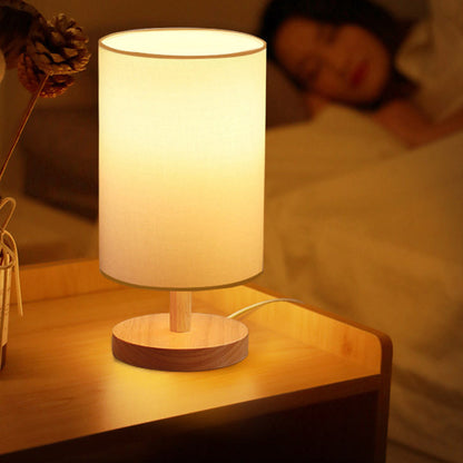 Skorter | Traditional Japanese Cylinder Wood Fabric 1-Light Table Lamp for the Living Room