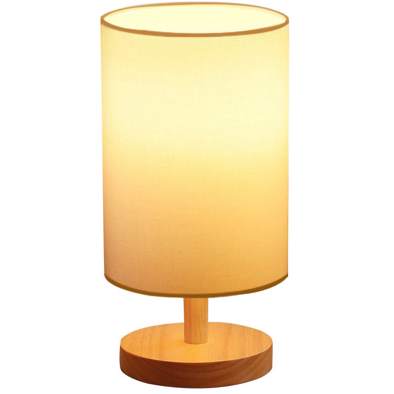 Skorter | Traditional Japanese Cylinder Wood Fabric 1-Light Table Lamp for the Living Room
