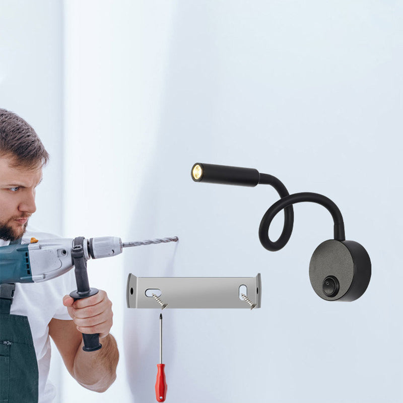 Skorter | Modern minimalistisk järnrund flexibel böjd LED-läslampa vägglampa för sovrum 