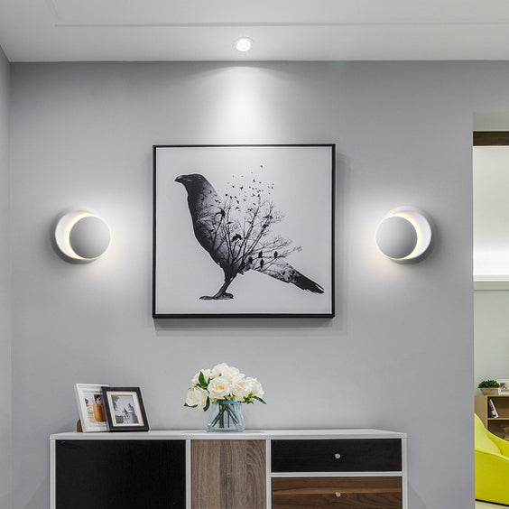 Skorter | Samtida nordisk järnrund Eclipse roterbar LED-vägglampa för nattduksbord 