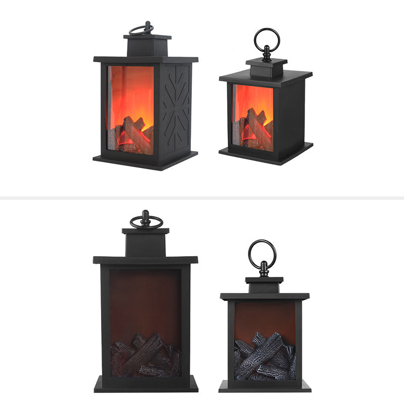 Skorter | Contemporary Retro ABS Simulated Flame Fireplace Round Battery Rectangular LED Table Lamp For Living Room