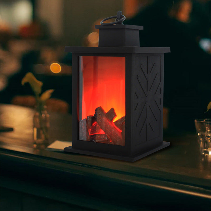Skorter | Contemporary Retro ABS Simulated Flame Fireplace Round Battery Rectangular LED Table Lamp For Living Room